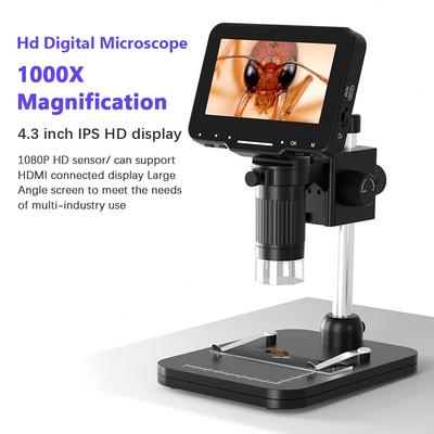 Цифровой USB-микроскоп высокого разрешения FHD 1080P с регулируемой легкостью и большим IPS размером 4,3 дюйма