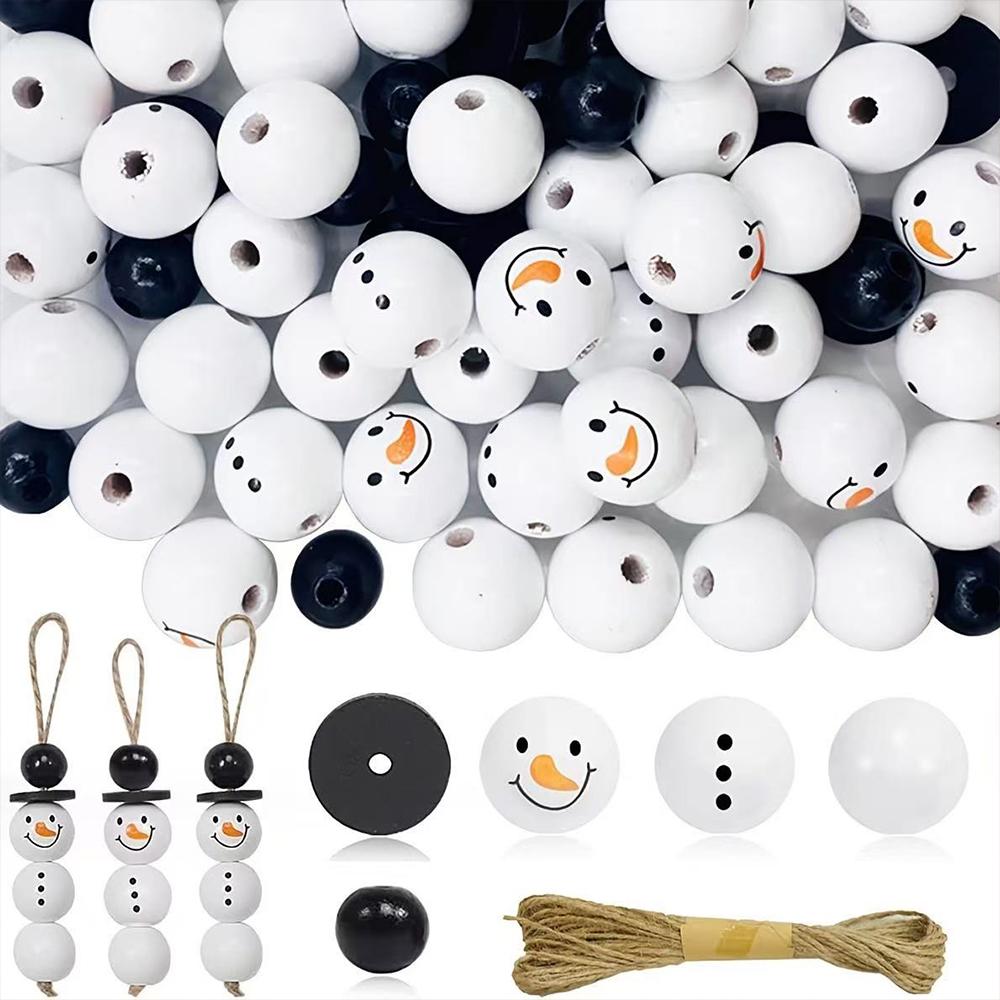Runtowo 50pcs Christmas Snowman Wooden Bead Set DIY Christmas Tree Pendant 2026 Merry Christmas Decor for Home Navidad