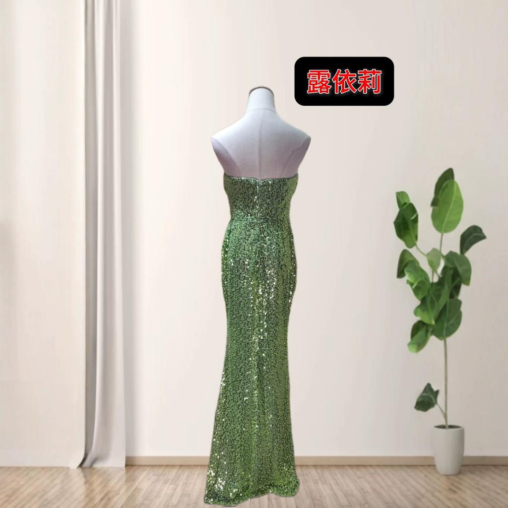 Exported to Europe and the United States, sexy tube top, slim fit, green slim fit and thin buttocks, dinner party, annual meeting dress, long dress