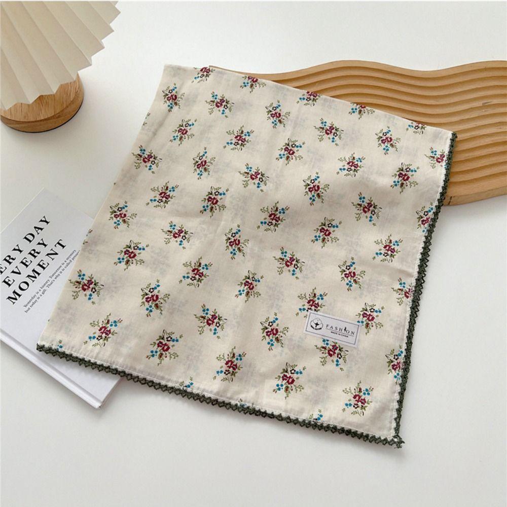 Floral Small Square Scarf Flower Printed Silk Scarf Elegant Cotton Linen Print Scarves Outdoor