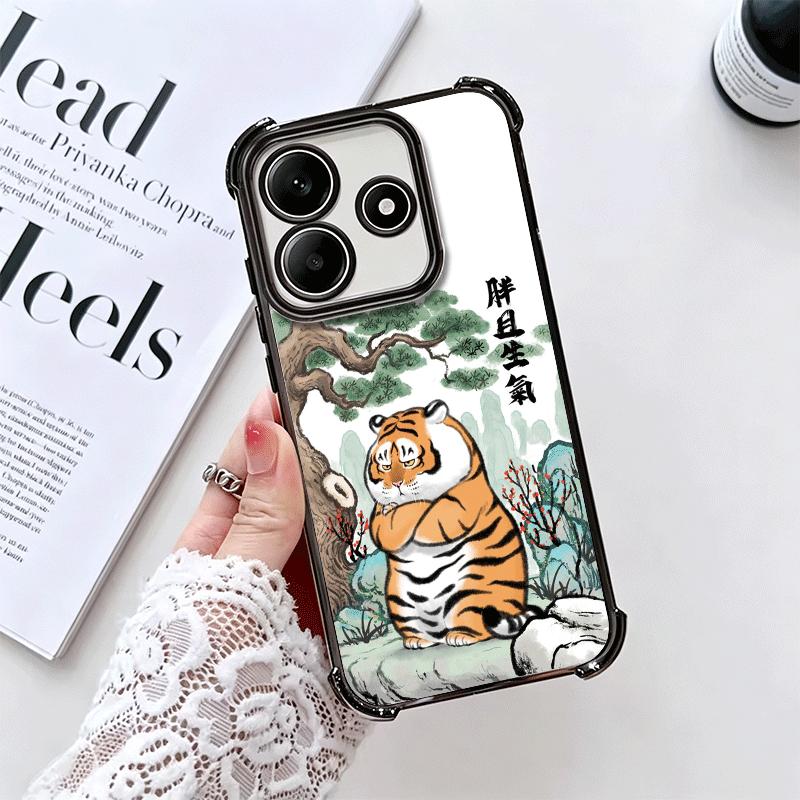 Мультяшный Толстый Тигр Смешной Покрытие Чехол Для Телефона Для Xiaomi Redmi Note 14 15 Pro Plus 13 12 11 11S 11T 10 9S 9 5G Противоударный Подушка Безопасности Co