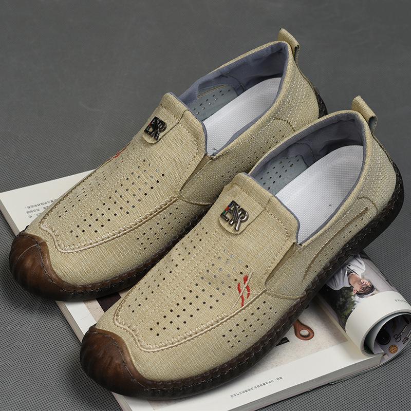Лето 2025 года, новый тренд, универсальная дышащая мягкая подошва, повседневная обувь Doudou, корейская версия мужских мокасин из ткани