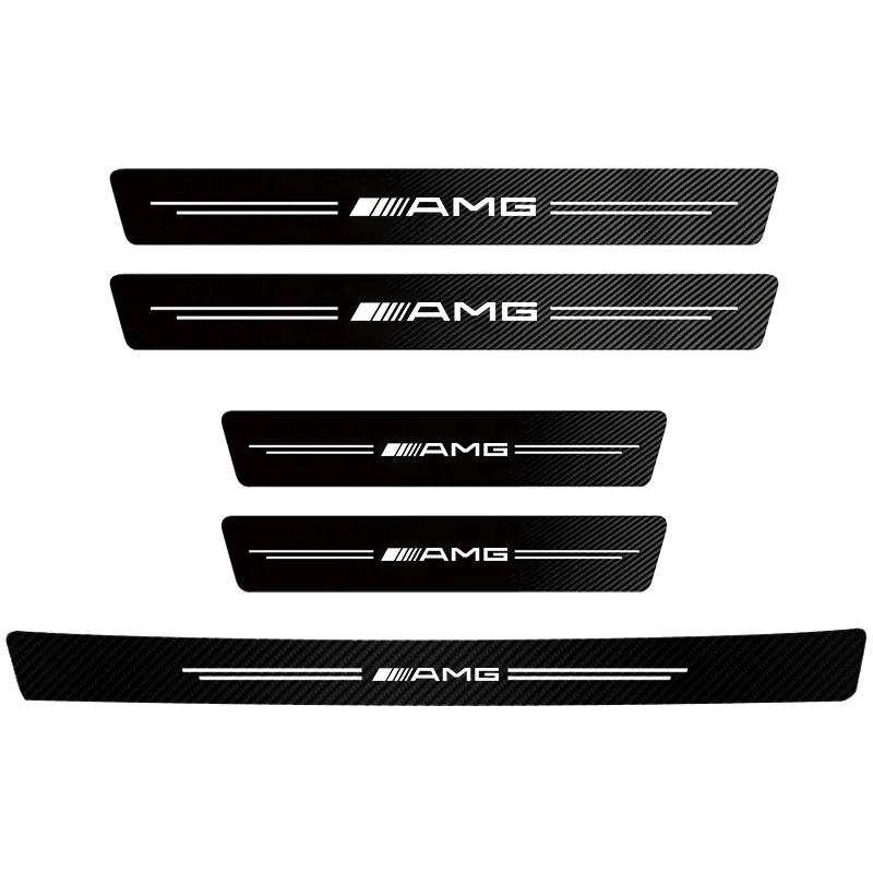 WAK3 1/4/5Pcs Carbon Fiber Car Door Sill Protector Stickers For Mercedes Benz CLS A200 GLK CLK A260 GLC Interior Mouldings MKTTZ-BENN