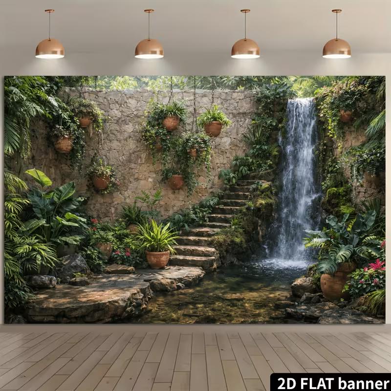 2D Фотофон для портрета у бассейна с экзотической зеленью