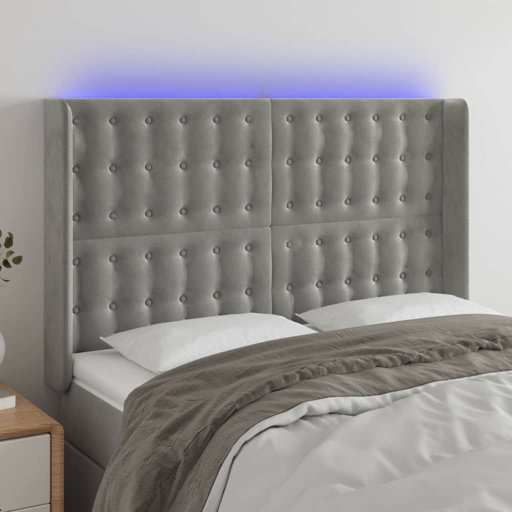 LED Headboard Light Grey 147x16x118 128 cm Velvet