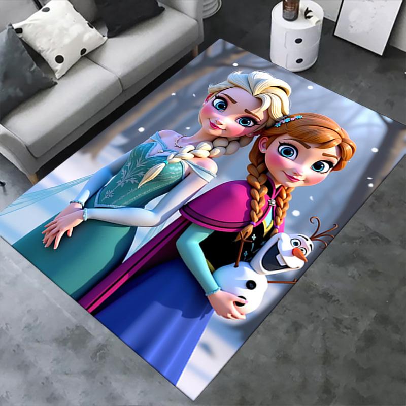 3D Printed Elsa,Anna,Olaf Anti-Slip Rug - Machine Washable Office Rug for Living Room, Bedroom, Office - Multiple Sizes