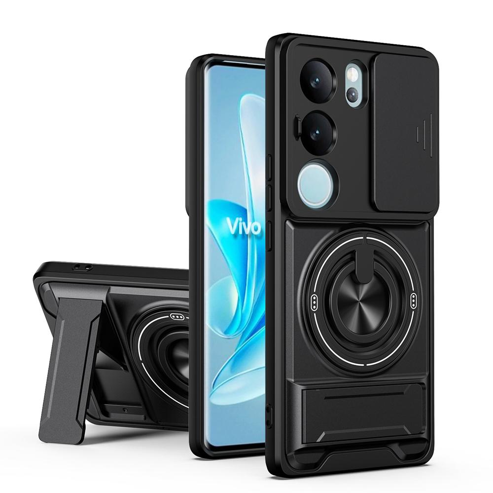 KEYSION Магнитный чехол для телефона VIVO V29 5G с защитой сдвижной крышки камеры, вертикальной подставкой, кольцом 360°, противоударной задней крышкой