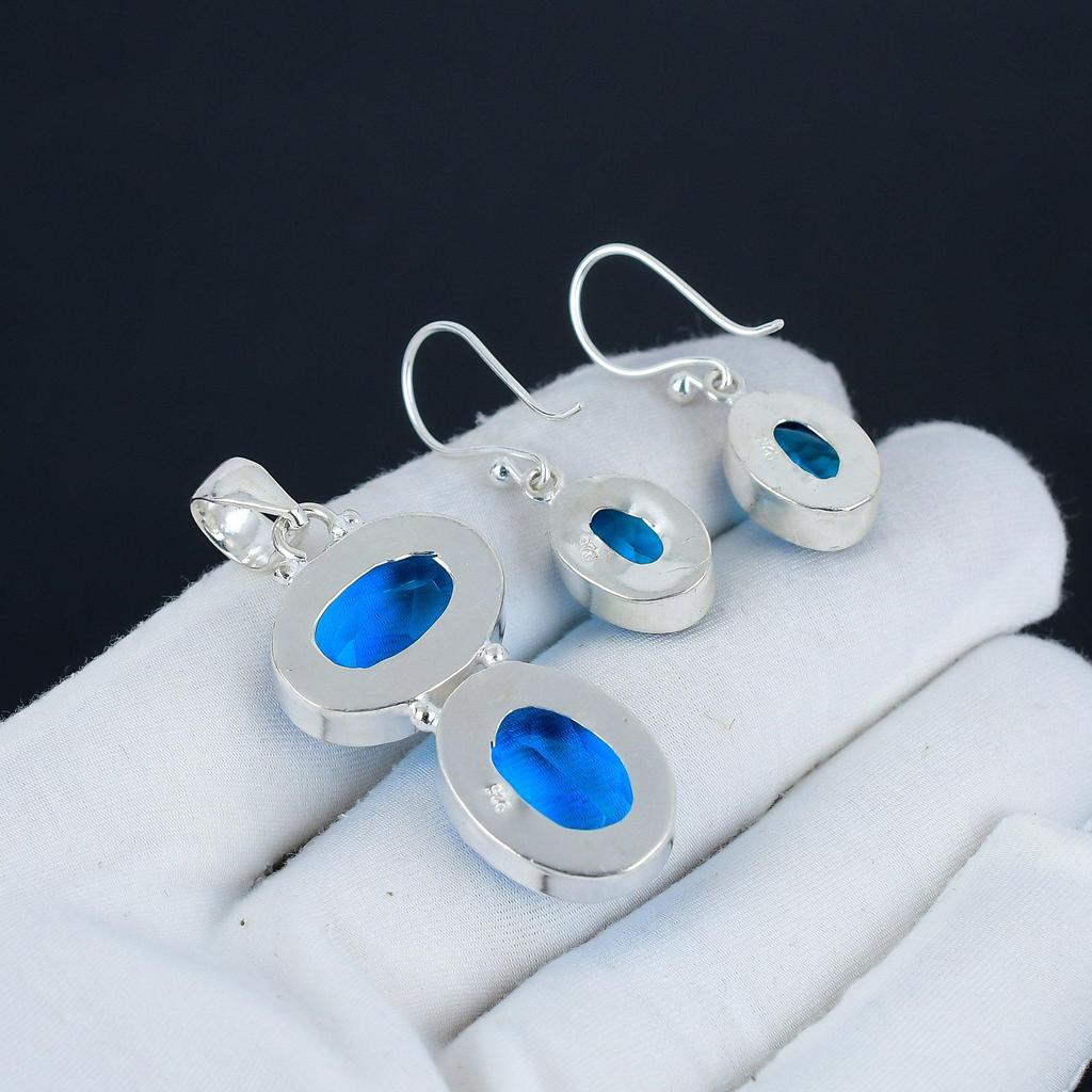Комплект подвесок Siwss Blue Topaz, комплект серег и подвесок Siwss Blue Topaz Gemstone, ручная работа, серебро 925 пробы, для женщин, подарок на день рождения