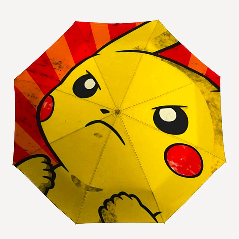 1pc Angry Pikachu Durable Cartoon Folding Umbrella, Portable Compact Umbrella for Men and Women G003