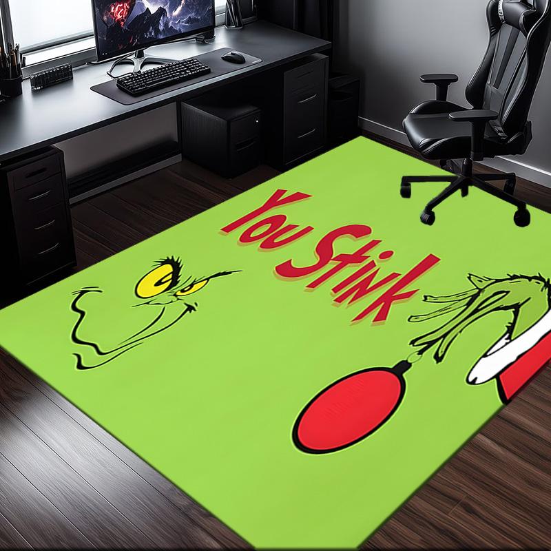 Grin-ch Christmas Spirit Rug Office Carpet Non-Slip Mat, Chair Rug Floor Covering for Gaming, Bedroom, Living Room , Home Decor Christmas Gift
