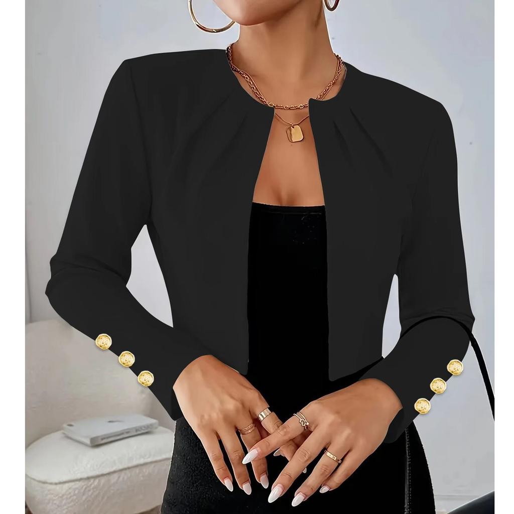 Женский повседневный однотонный приталенный пиджак-костюм с плиссированным воротником и длинными рукавами