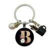 A-Z Letters Elegant Imitation Pearl Key Chain Charm Enamel 26 Letters Key Ring