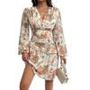 Women's Casual Printed Waisted Long Sleeve Dresses