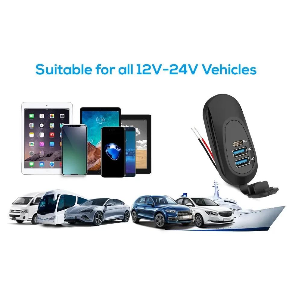 3-портовая 56 Вт 12 В USB-розетка для автофургона, двойная 18 Вт QC3.0 USB-A и PD3.0 USB-C розетка для автомобильного зарядного устройства для автомобиля, морской лодки, мотоцикла, грузовика