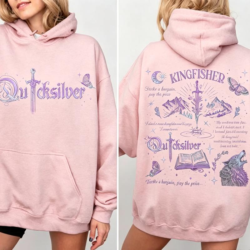 Kingfisher Quicksilver Book Inspired Fantasy Sword Moon Wolf Butterfly Witchy Quote Gothic Dark Academia Gift Winter Hoodie Tops