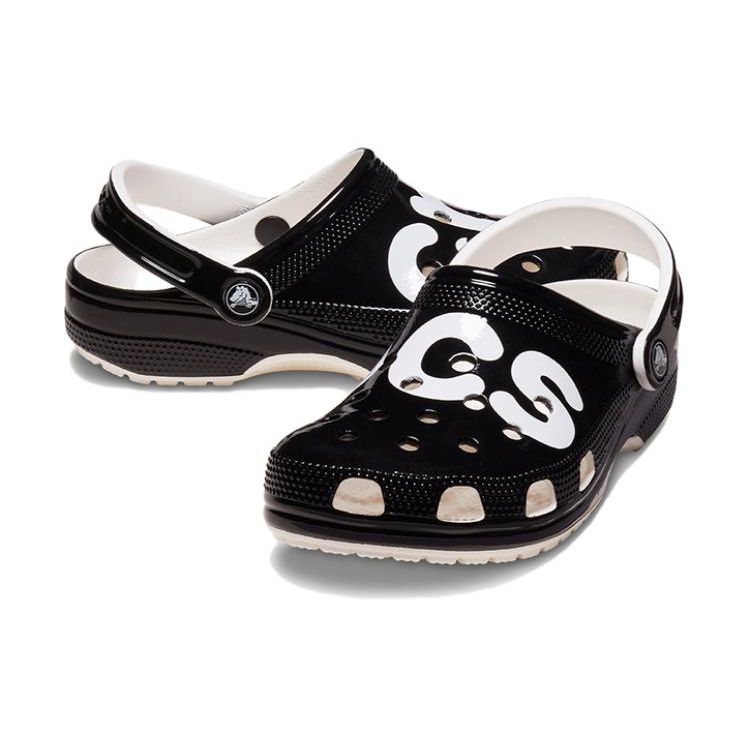 Crocs Классические кроксы с логотипом, высокий блеск, черные, унисекс, 210804-001
