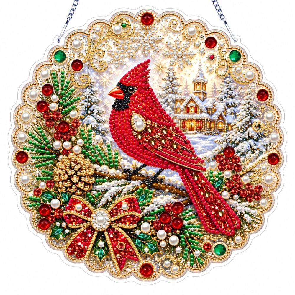 Acrylic Round Board Christmas Diamond Painting Set 5D Xmas Acrylic Pendant Home Decoration