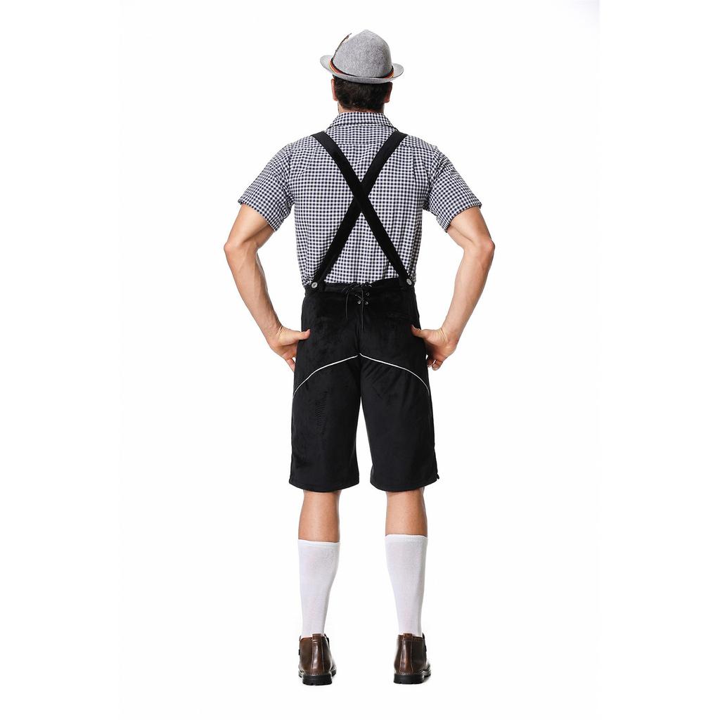 Немецкая традиционная одежда для пивного фестиваля, клетчатая рубашка с висящей шляпой, комплект из трех предметов