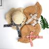 Свежая шляпа с бантом и большим карнизом, вязаная крючком соломенная шляпа, женская пляжная шляпа от солнца, складная фото