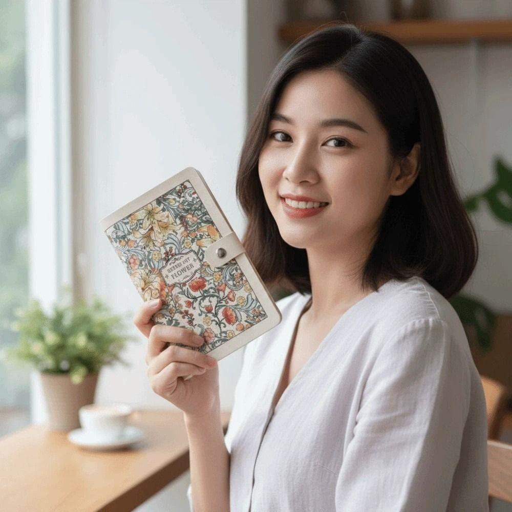 A6 Button Notebook for Money Flower Printed Anti-splash Water Cash Budget Ledger Daily Plan Diary Notepad Leather Savings Book