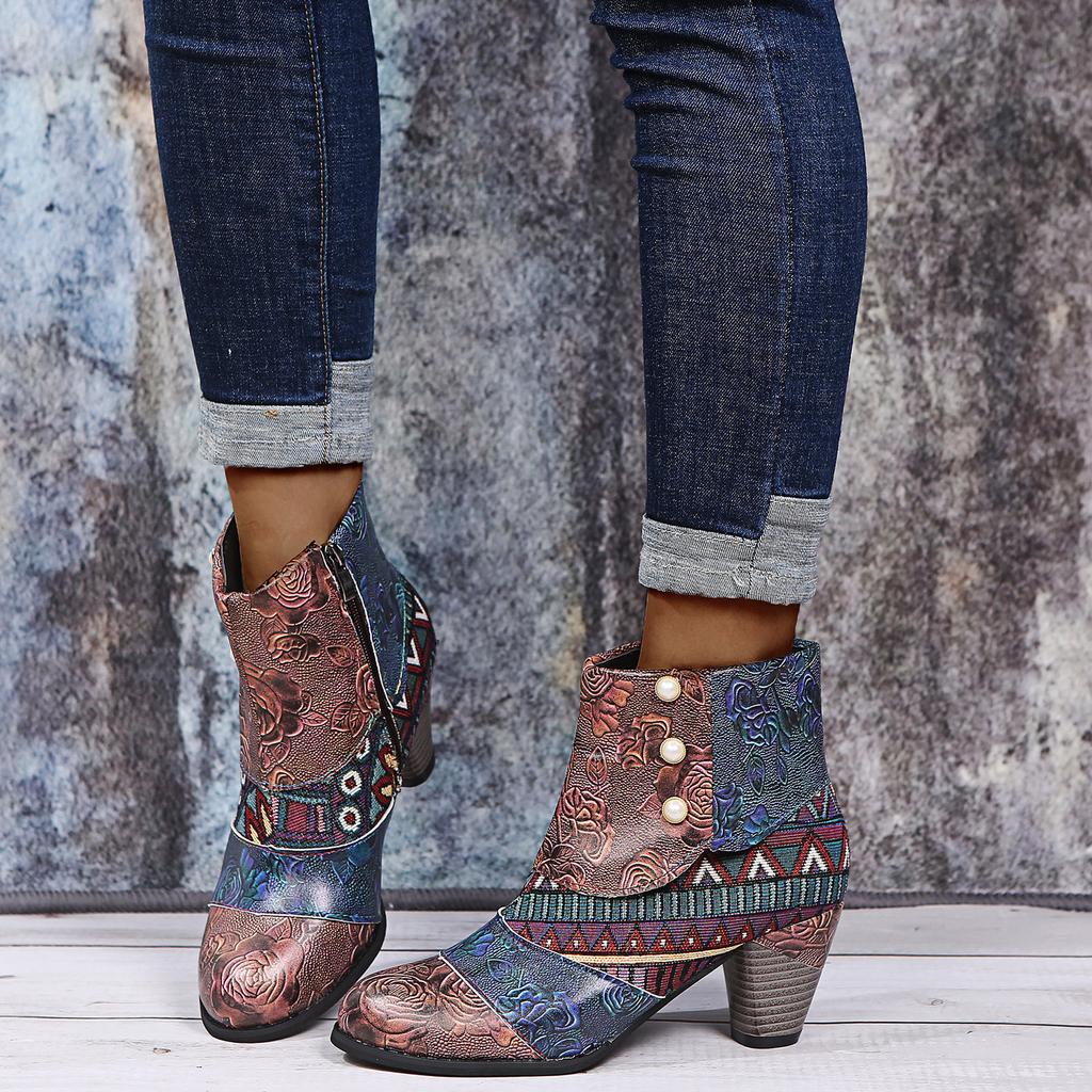  Сапоги Женская обувь Короткие сапоги с принтом Зимние и осенние ботинки