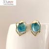 Fashion Metallic Irregular Blue Resin Stud Earrings For Women Personality Creative Pendientes Wholesale