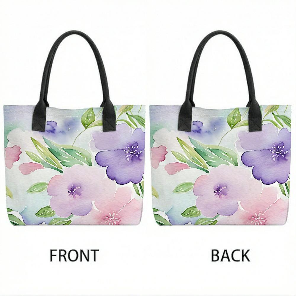 Watercolor Floral Canvas Tote Bag Large Capacity Casual Handbag for Women Daily Shopping Travel Shoulder Bag