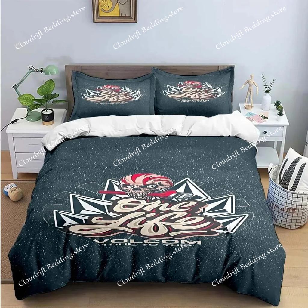 Exquisite V-VOLCOM Print Bedding Sets Exquisite Bed Supplies Set Bed Comforter Set Luxury Gift Duvet Cover Set