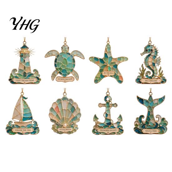 Durable Decorative Accents Handmade Sea Glass Coastal Christmas Ornaments, Turtle Seahorse Starfish Tree Ornaments Sailboat Beach Hanging Decoration