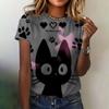 Женский летний повседневный топ с круглым вырезом, короткими рукавами и милым принтом кошки, модная трендовая одежда