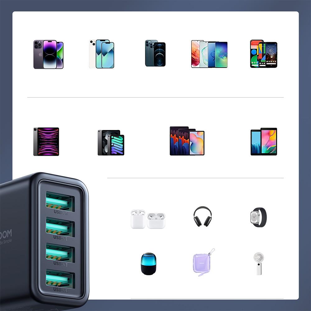 Joyroom PowerPro JR-TCN03 24 Вт Высокоэффективное четырехпортовое USB-A зарядное устройство, черное