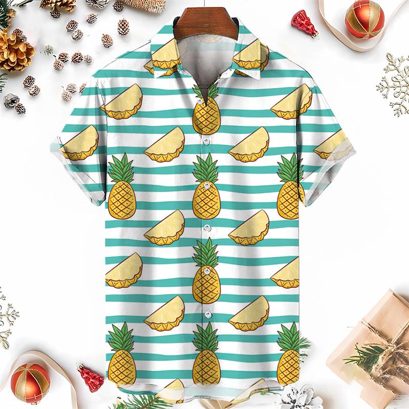 Мужские рубашки с принтом 3D Fruit Pineapple Shirts для женщин, новые летние забавные уличные короткие рубашки Y2k Mens Hawaiian Clothing