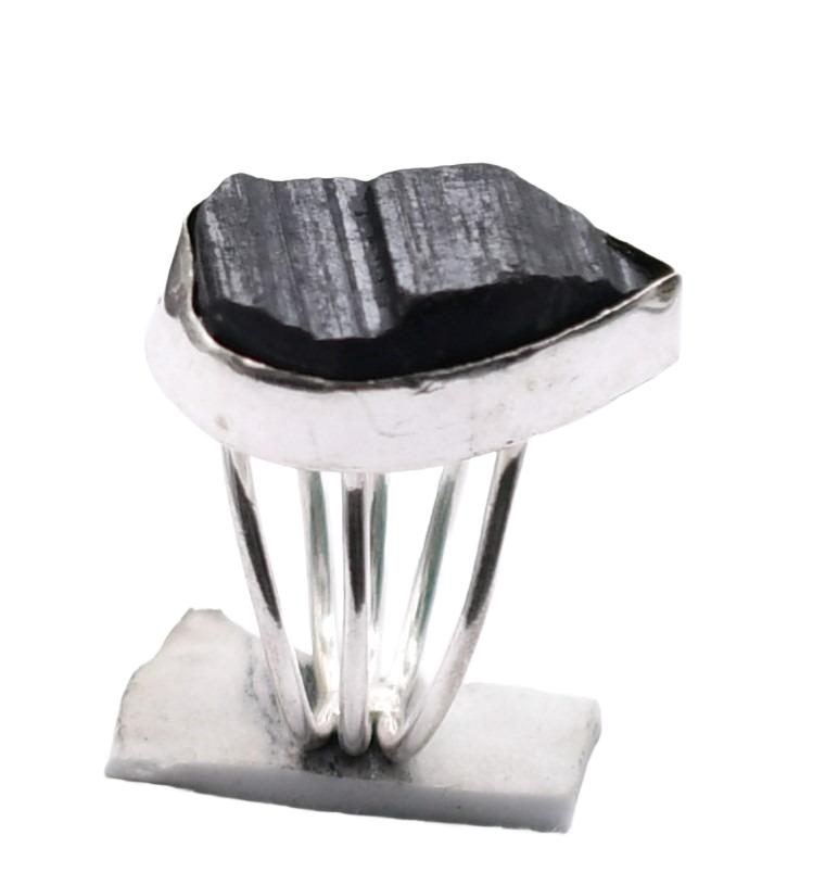 Black Tourmaline Natural Gemstone Silver Plated Ring US Size-8 R 5380
