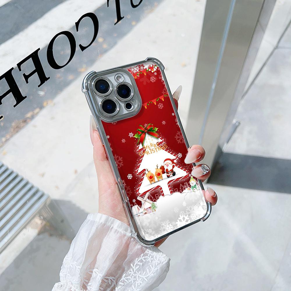 Чехлы для телефонов Ae114 Merry Christmas Christmas tree art из гальванизированного ТПУ для Samsung A54 A12 A14 S22 S23 S24 Ultra A55 A15 с четырьмя защитными углами