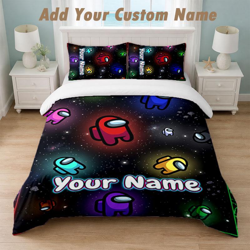 Bedding Set 1 Duvet Cover 2 Pillowcases Among Us Print Soft Bed Linen Bedroom Decor