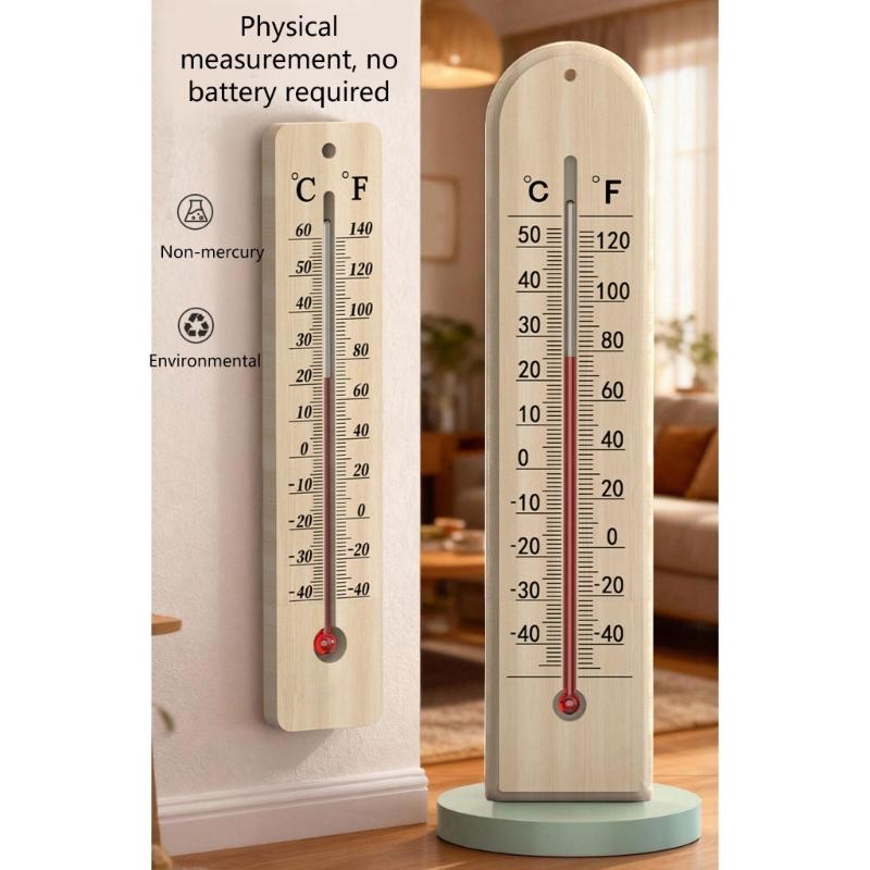 Деревянный термометр для настенного монтажа, точный, от -40℃ до 50℃, с безопасным керосиновым раствором, большая площадь дисплея для легкой установки