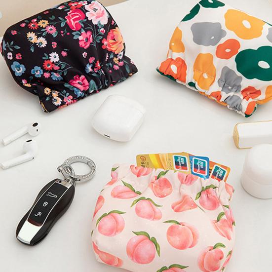 Lipstick Bag Waterproof Floral Print Metal Spring Opening Portable Lightweight Commute Travel Makeup Bag Earphone Key Stoarge Pouch Cosmetic Bag