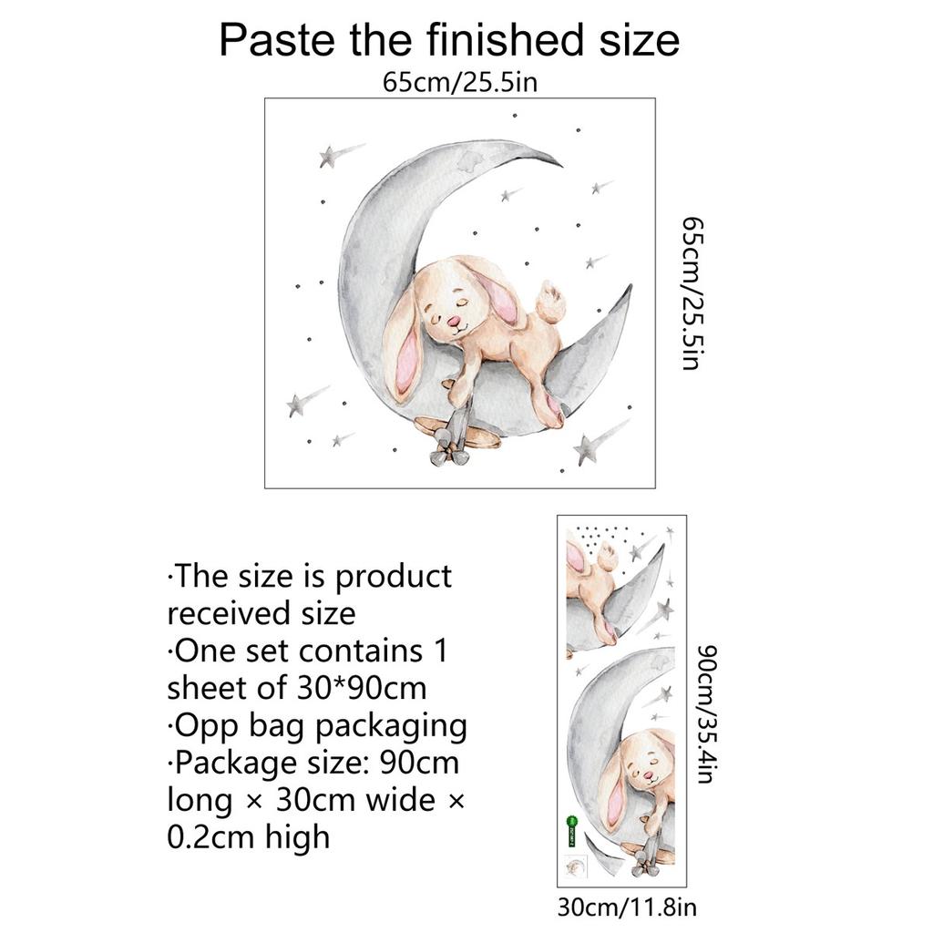 Наклейки на стену с мультяшным кроликом, спящим на Луне и звездах, для детской комнаты, украшение для детской комнаты, наклейки на стены, интерьер комнаты