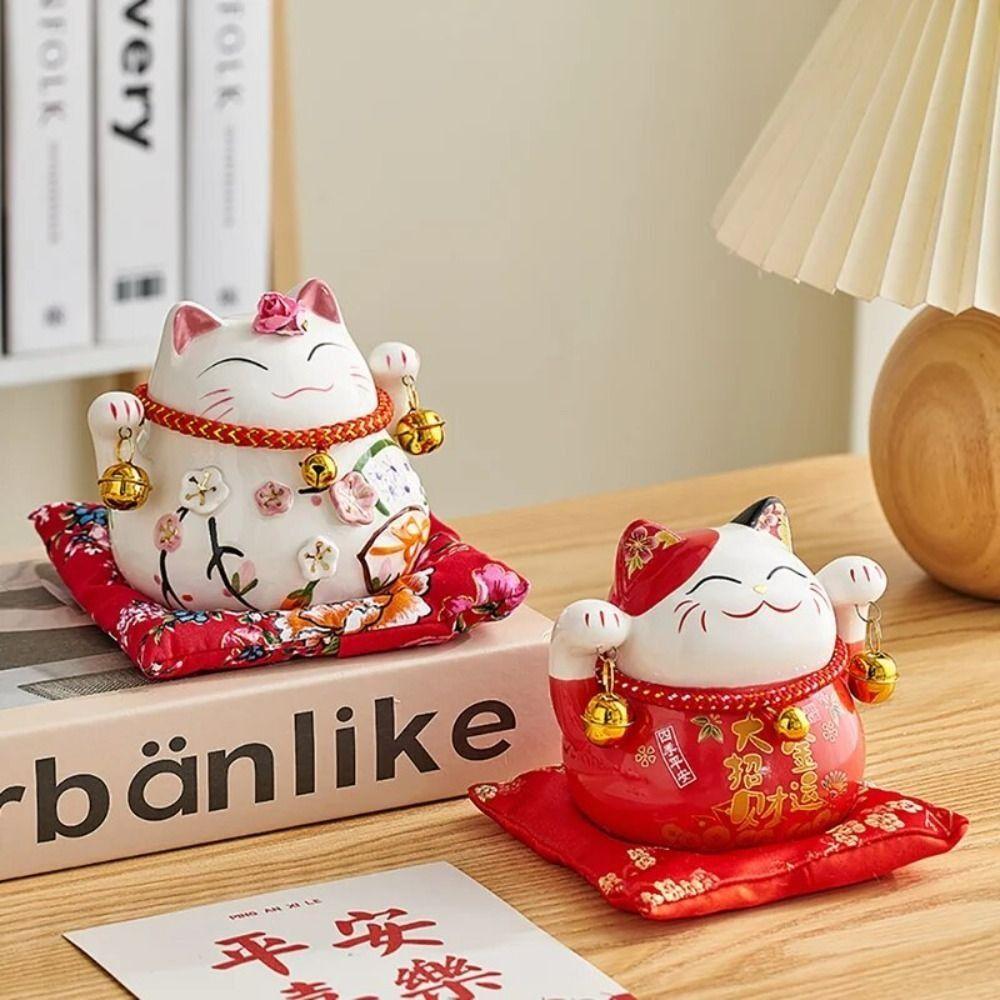 Chinese Style Cat Money Bank Ceramic Kitten Statue Crafts Fortune Cat Piggy Bank Living Room