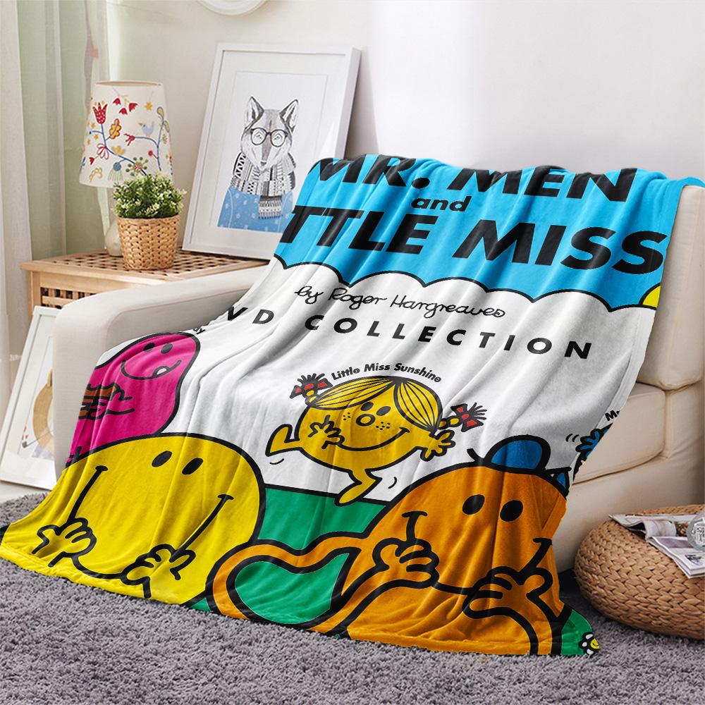Mr. Men Little Miss Print Flannel Blanket, High quality Comfortable for All Seasons, Home Decor, Warmth and Comfort