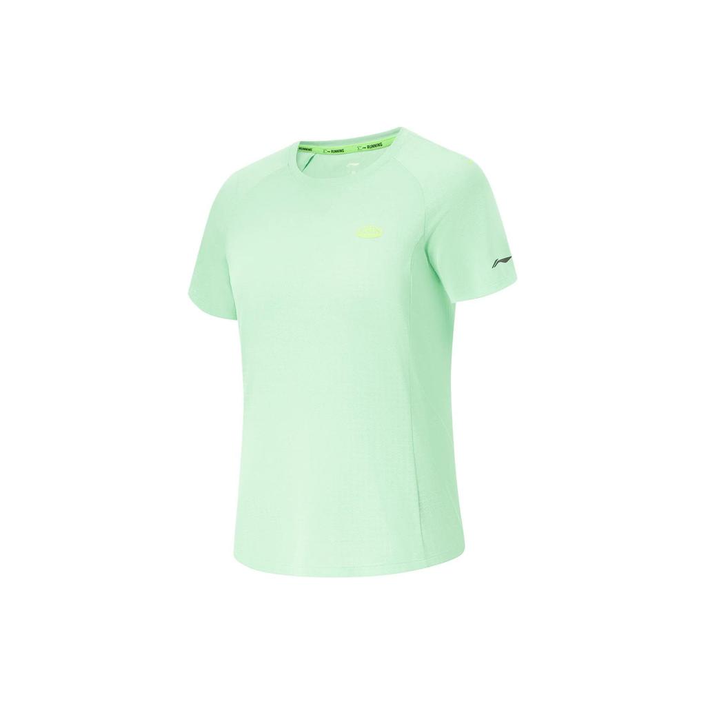 Футболка Li Ning Running Series из дышащего однотонного материала с коротким рукавом и регланами, цвет зеленый, женская, ATSU186-3