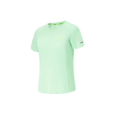 Футболка Li Ning Running Series из дышащего однотонного материала с коротким рукавом и регланами, цвет зеленый, женская, ATSU186-3