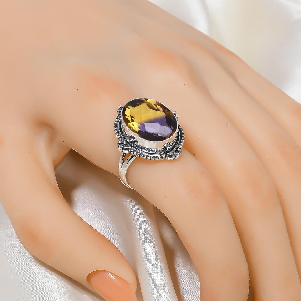 Ametrine 925 Sterling Silver Ring V6436, Yellow & Purple Ring, Oval Ring, Valentin's Day Gift, Gift For Her, Birthday Gift, Handmade Jewelry, Silver J