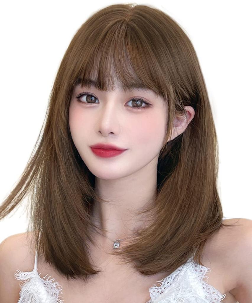 AISIQUEENS Wig Medium Bob Straight Layered Cut Full Wig Wig for Women Full Wig Wide Bangs Cute Small Face Popular Light Fluffy Refreshing Everyday Use