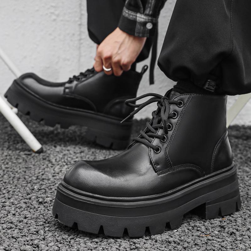 Martin boots couple British style mid-top leather shoes autumn and winter platform heightening black tooling locomotive boots 5643-J