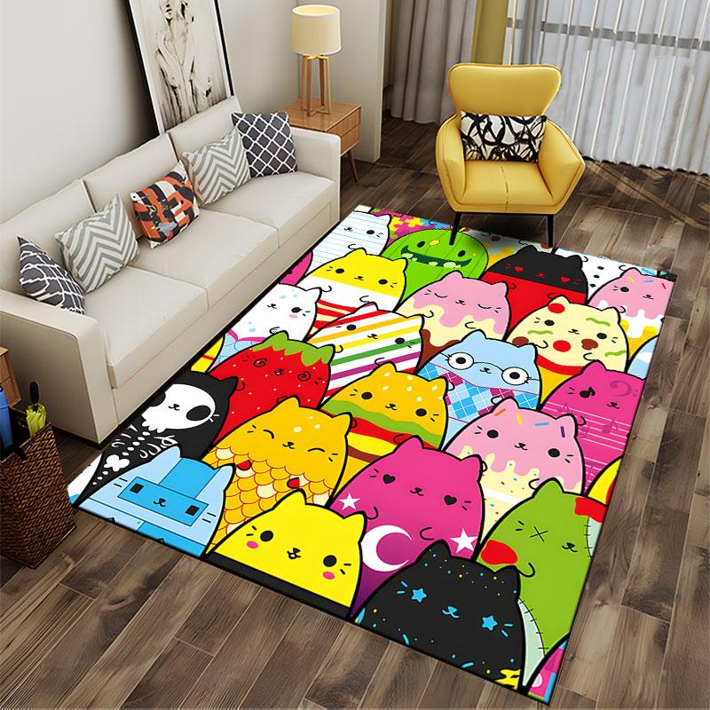 Cute Cartoon Cat Pattern Carpet suitable as a non-slip mat for the living room or bedroom sofa