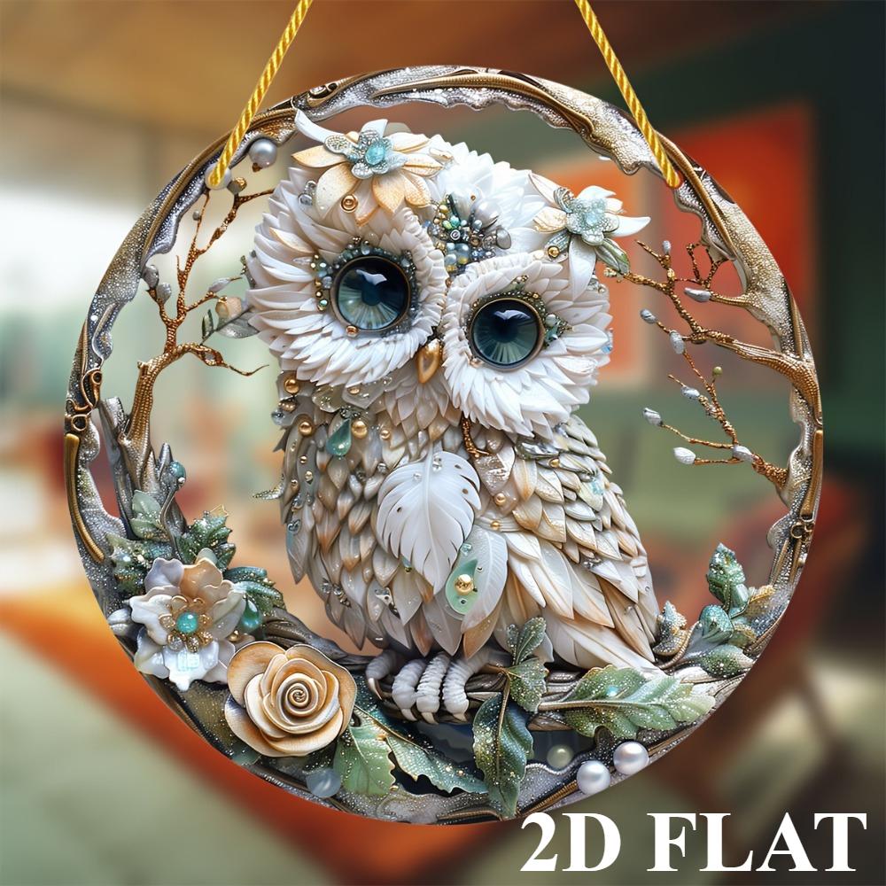 2D Плоский Акриловый Круглый Настенный Арт Капризный Сова Ловец Солнца - Идеально для Гостиной, Спальни, Кухни - Подарок для Друзей, Декоративная Подвеска