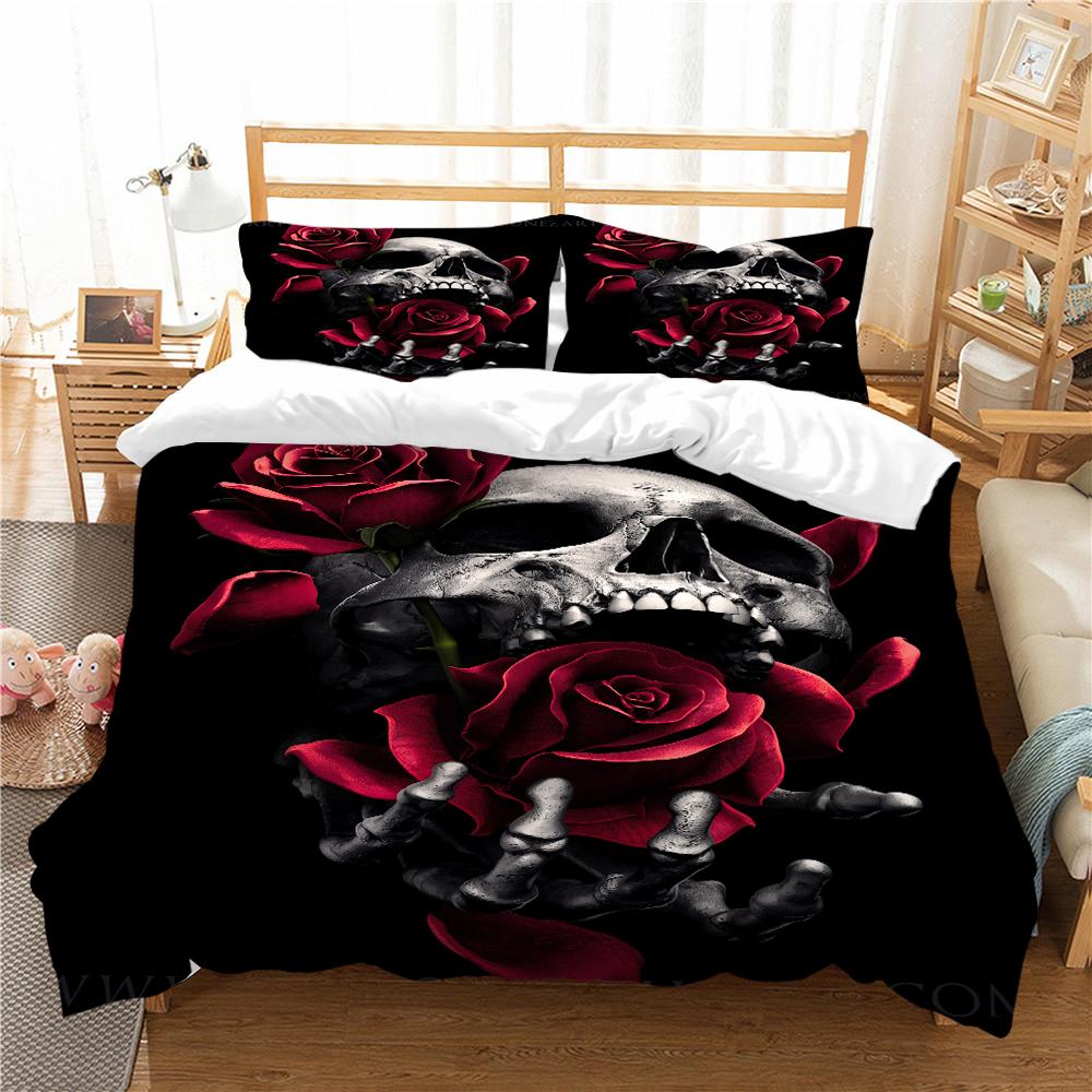 3D Skull Head Series Bedding Set Luxury Flower Skull Duvet Cover 2/3 Pieces DE135 * 200 Full Size Boys' Room Soft Bedroom Decoration