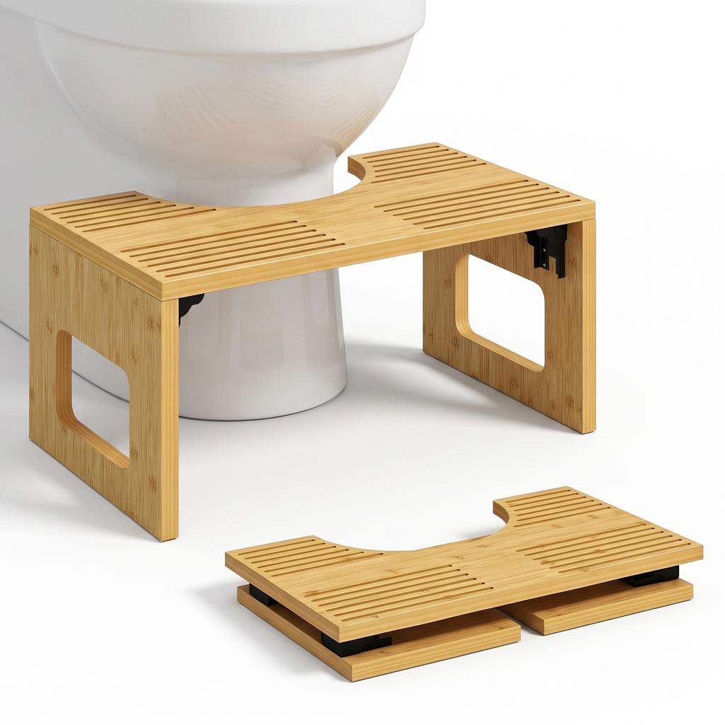 Foldable Bamboo Toilet Stool Bathroom Stool Non Slip Potty Stool For Adults Home Oak