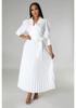 Cross-Border Europe Spring Long Sleeve Polo Collar High Waist Pleated Women's Casual Dress